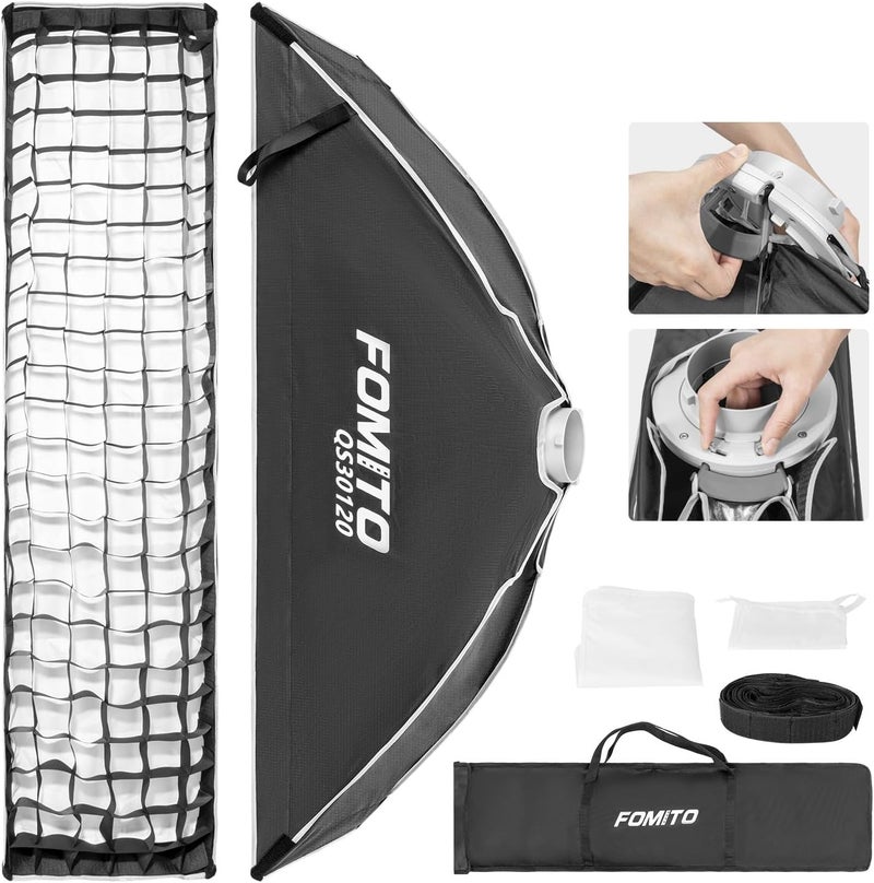 FOMITO 12"x47"/30x120cm Rectangular Softbox, Quick Release Bowens Mount Softbox with Honeycomb Grid, Light Diffusers, Bag for Godox SL-60W SL60IID SL150R SL300R Aputure 120d etc - Image 1